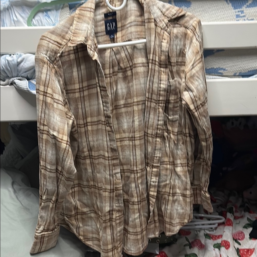 GAP Beige Plaid Long Sleeve Shirt